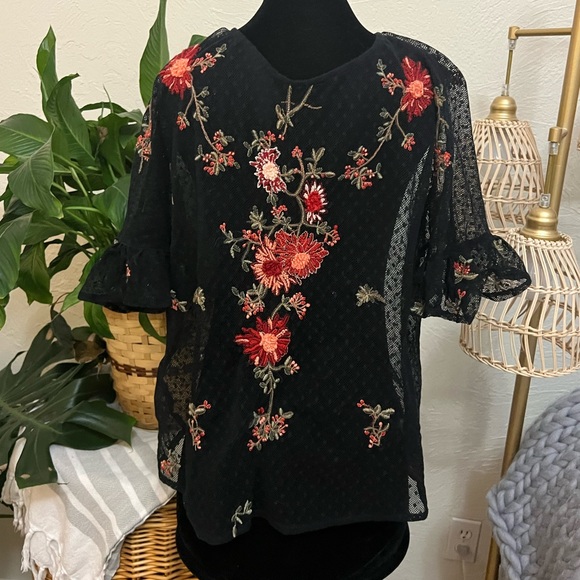 Maeve Tops - Anthropologie Maeve Black Embroidered top